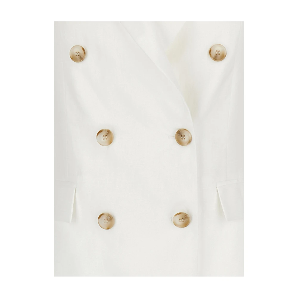 Plain Units Witte Linnen Double-breasted Blazer White Dames