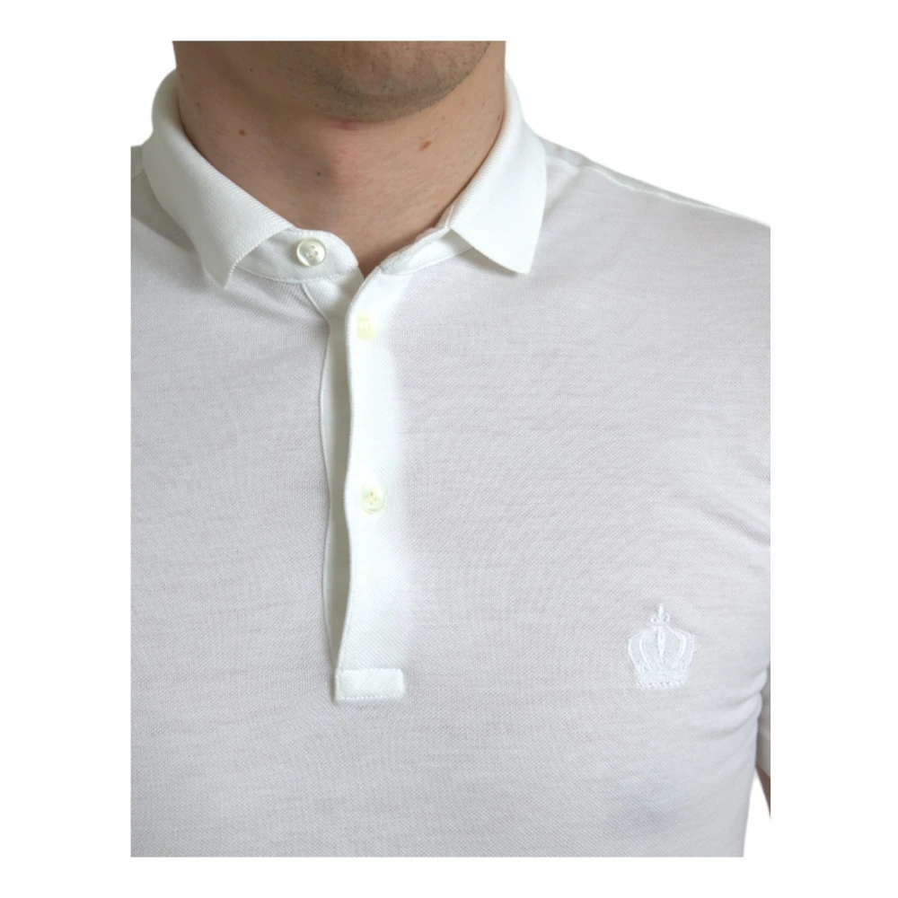 Dolce & Gabbana Kroon Geborduurd Gekraagd T-Shirt White Heren