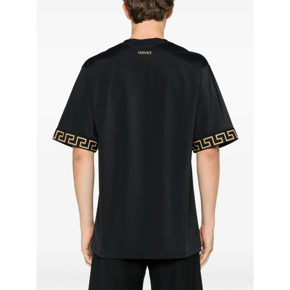 Versace Zwarte Crew Neck Polos met Greca Motif Black Heren