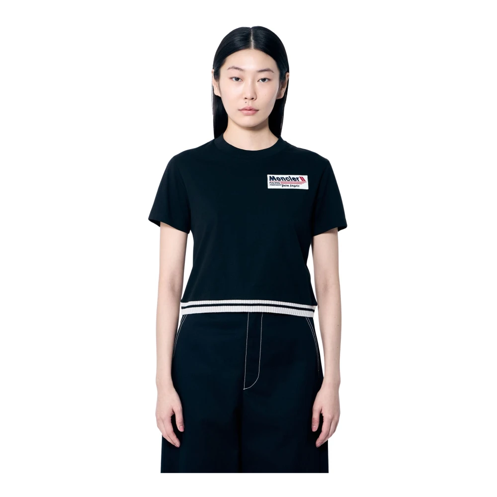 Moncler Logo Print Katoenen T-shirt Black Dames