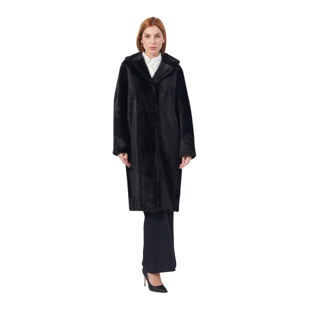 YES ZEE Zwarte Lange Omkeerbare Jas Elegante Stijl Black Dames