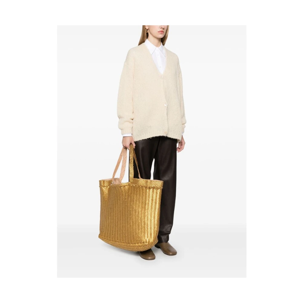 Dragon Diffusion Metallic Geweven Leren Tote Tas Yellow Dames