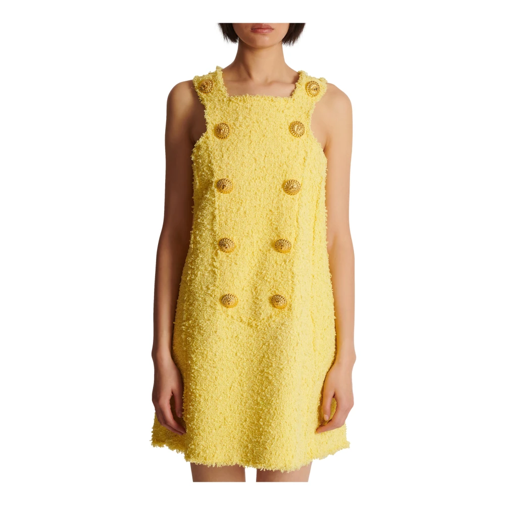 Balmain Tweed swingjurk met geknoopte plastron Yellow Dames