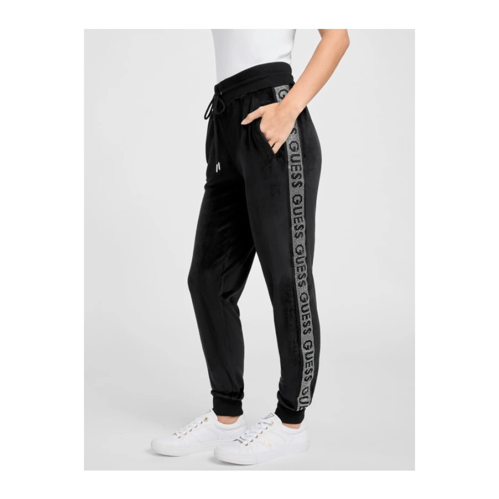 Guess Velours Joggingbroek Zwart Taps Versierd Black Dames