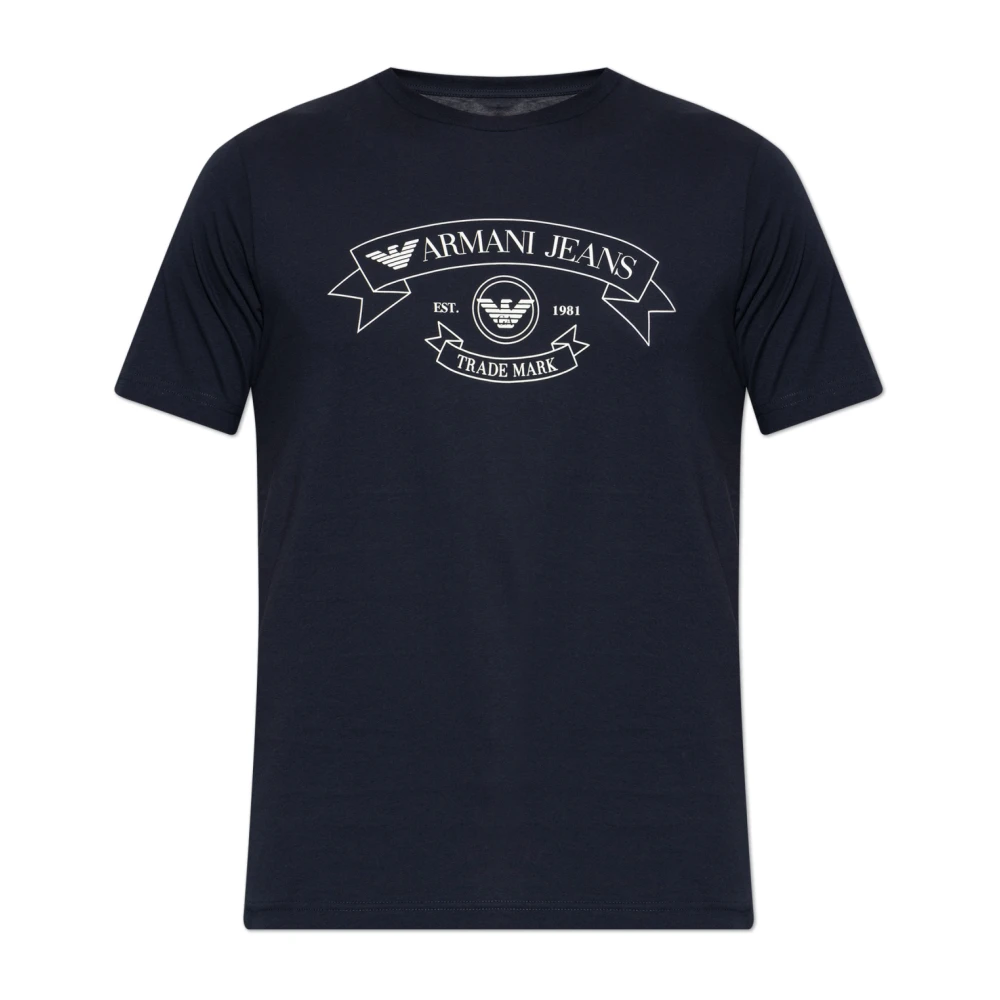 Emporio Armani Mannelijk Blauw Jersey T-Shirt Met Print