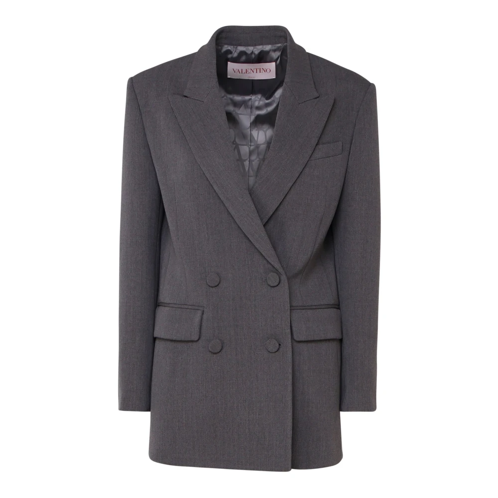 Valentino Garavani Grijze Lange Blazer Dubbel-Breasted Vlogo Jas Gray Dames