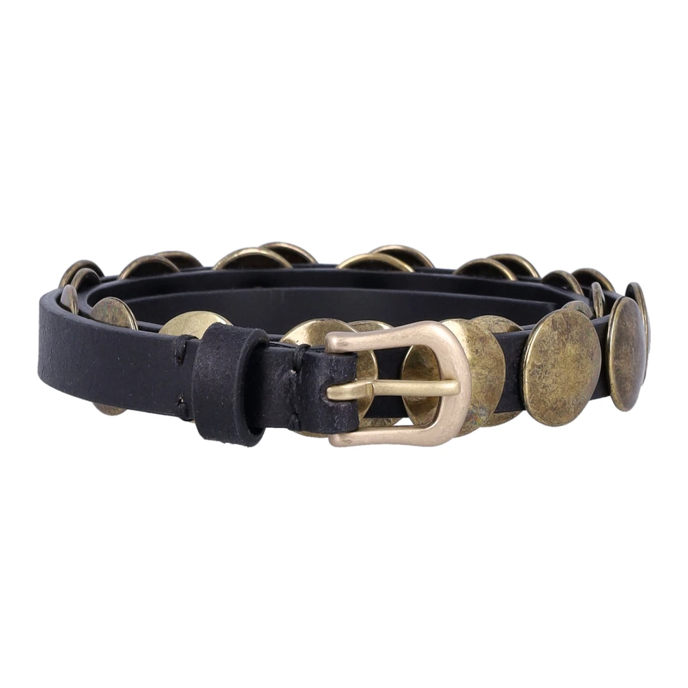 Golden Goose Black Trinidad Thin Belt With Gold Studs - Female - Belts - Black - 95 Cm - Accessories