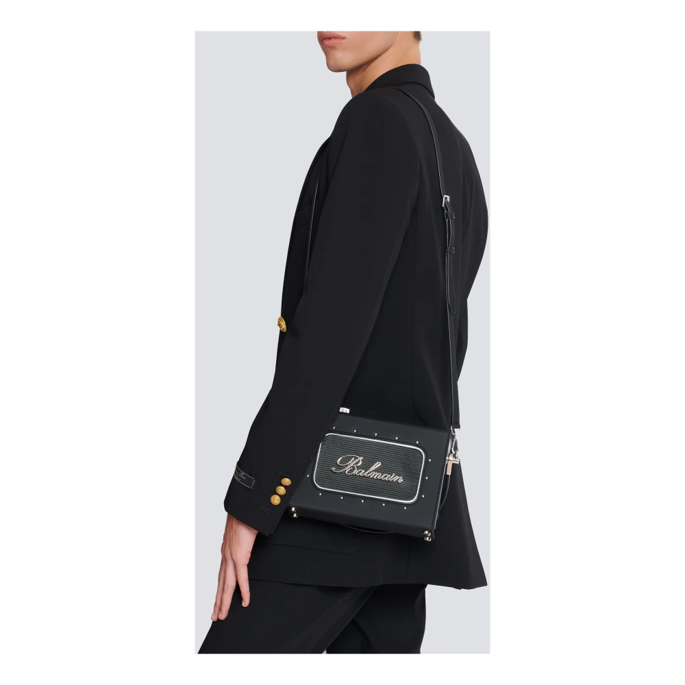 Balmain Radio rubber-effect leren tas Black Heren