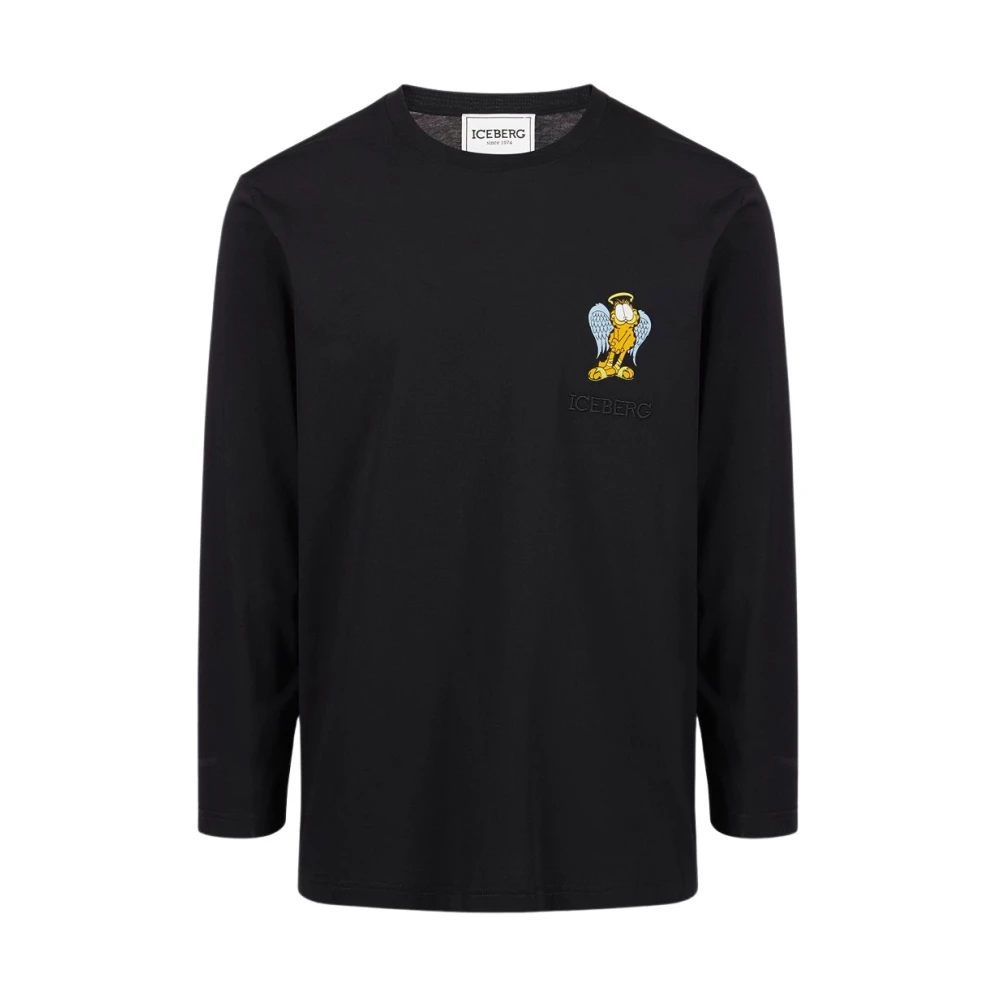 Iceberg Men's Black Long-Sleeved Cotton Jersey T-Shirt