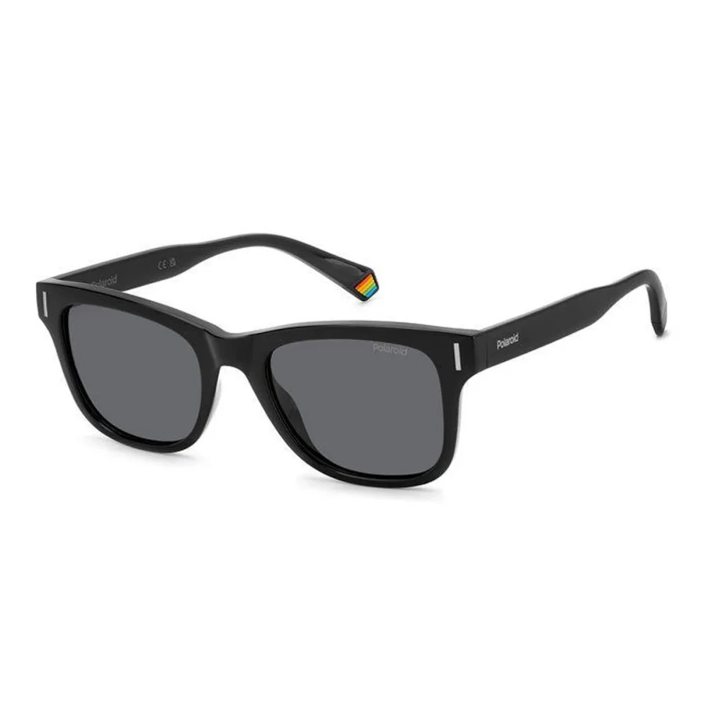 Polaroid Unisex Black Sunglasses, 51 Mm, Square Sunglasses With Rainbow Detail
