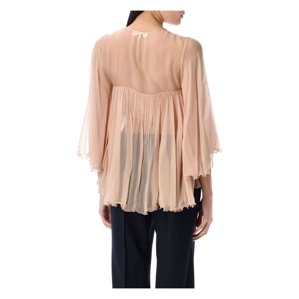 Chloé Zijden Geplooide Top in Zachte Perzik Pink Dames