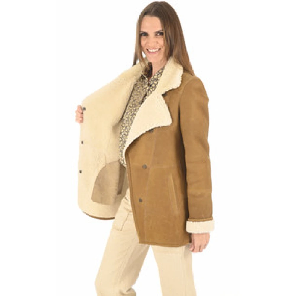 La Canadienne Merinillo Camel Shearling Jas Brown Dames