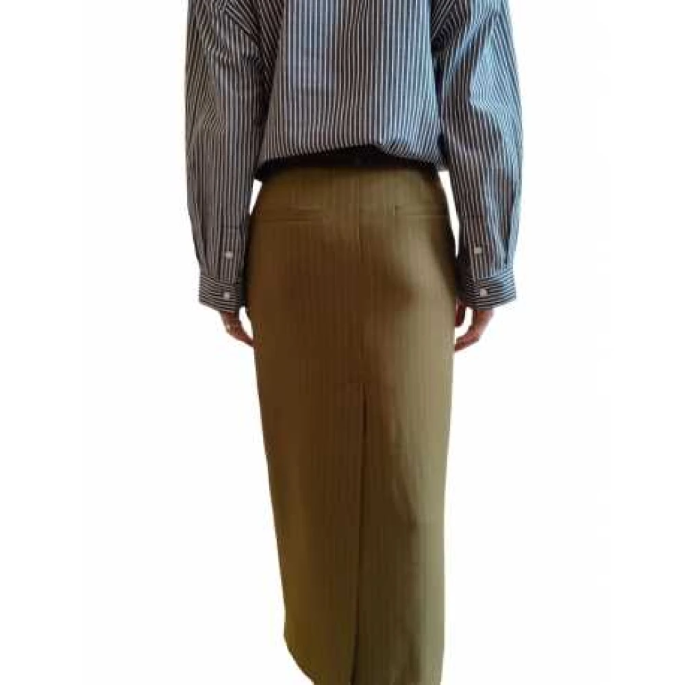 Essentiel Antwerp Gestreepte Khaki Lange Rok Beige Dames