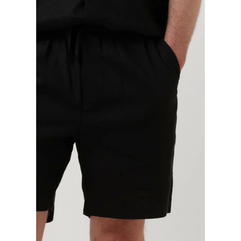 Woodbird Zwarte Linnen Shorts voor Zomer Black Heren