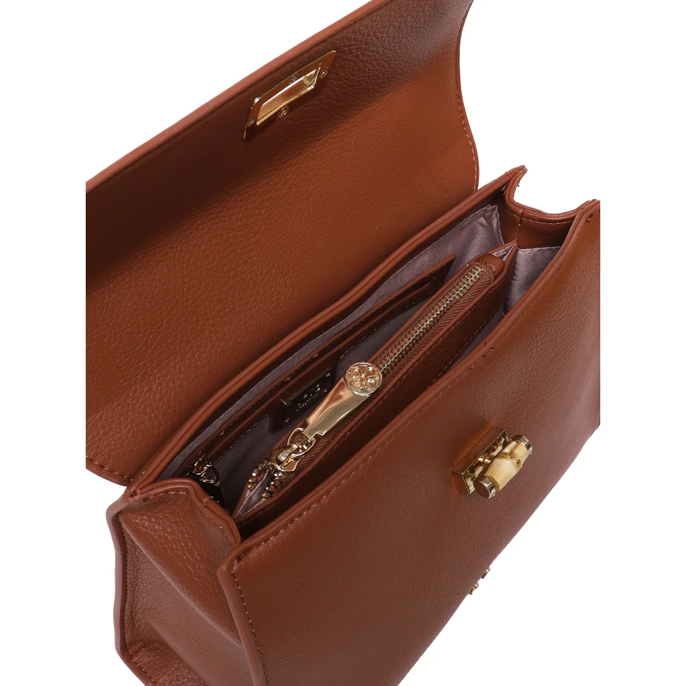 V73 Bruin leren handtas met bamboe handvat Brown Dames