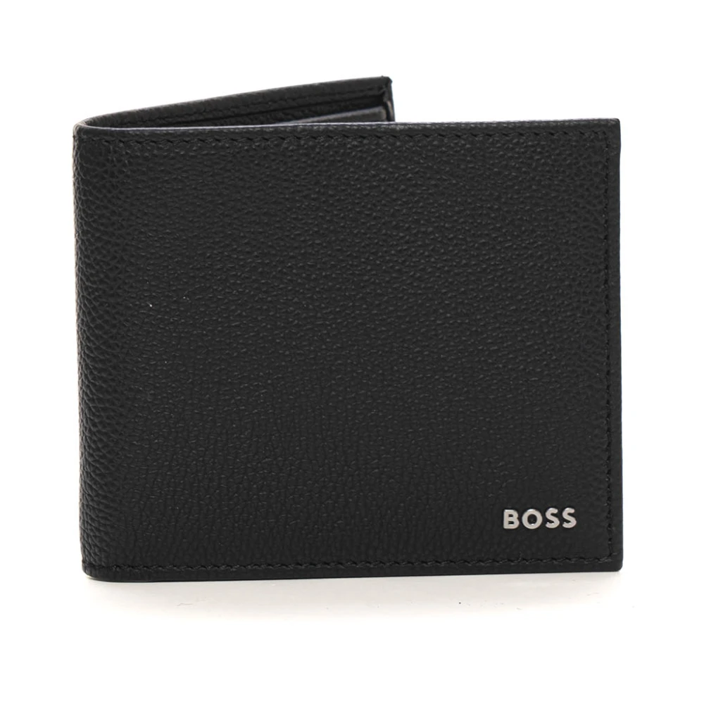 Boss Leren portemonnee en sleutelhanger set Black Heren