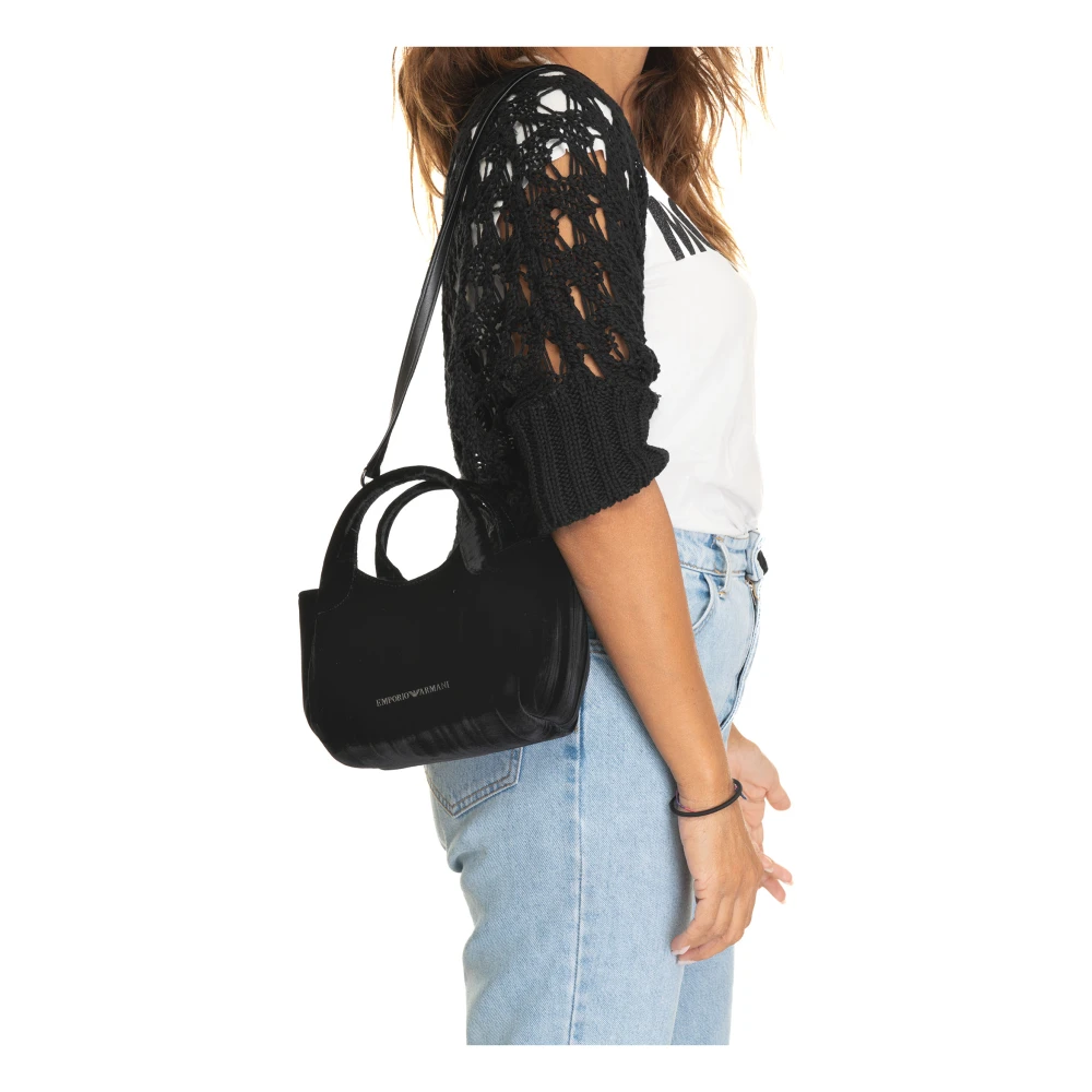 Emporio Armani Fluwelen schoudertas met dubbele handgrepen Black Dames