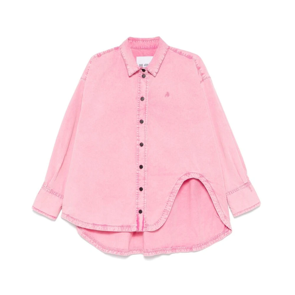 The Attico Roze Katoenen Denim Jack met Logo Borduursel Pink Dames