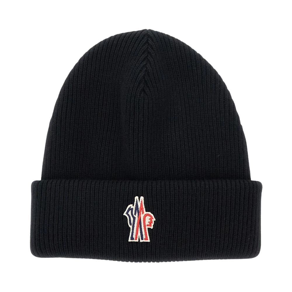 Moncler Women's Black Beanie With Logo Patch On The Front In Wool Woman