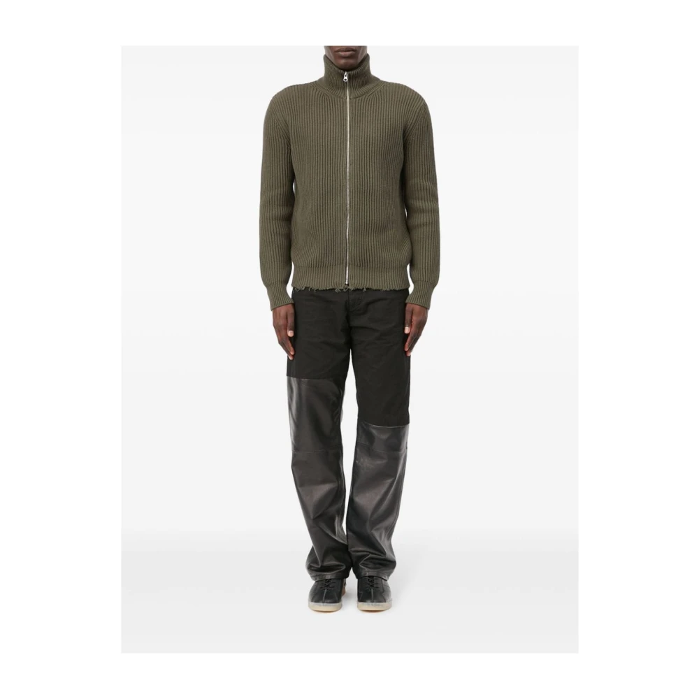 MM6 Maison Margiela Groene Geribde Katoenen Cardigan met Rits Green Heren