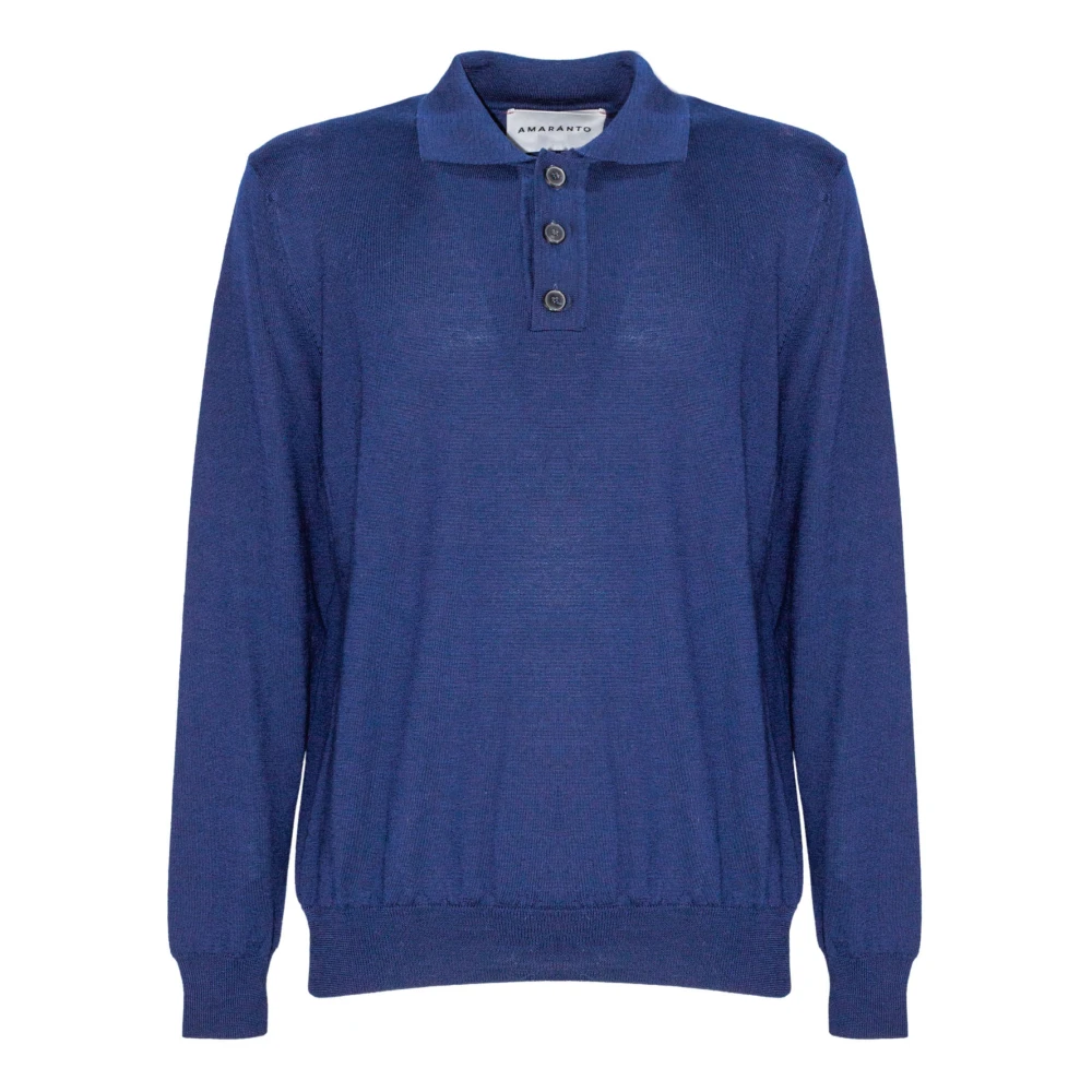 Amaránto Blauwe Polo Wollen Trui Lange Mouw Blue Heren
