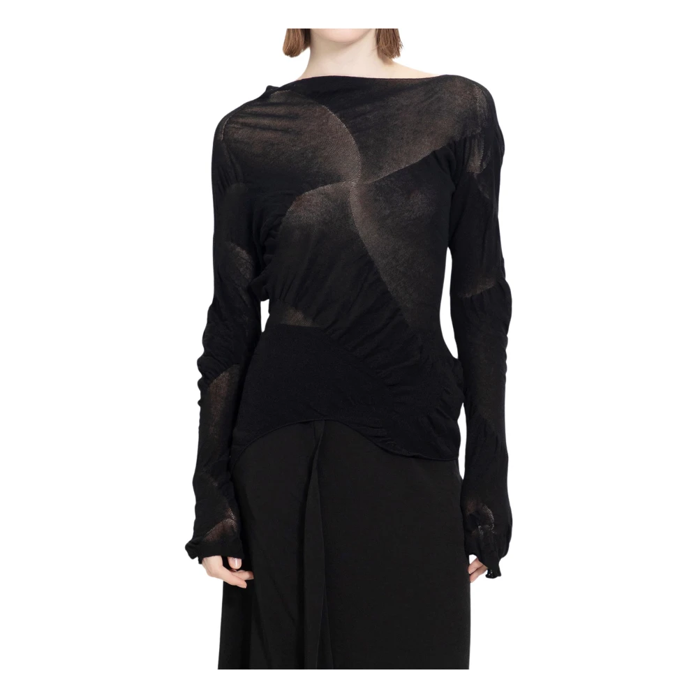 Yohji Yamamoto Zwarte Boothals Pullover Trui Black Dames