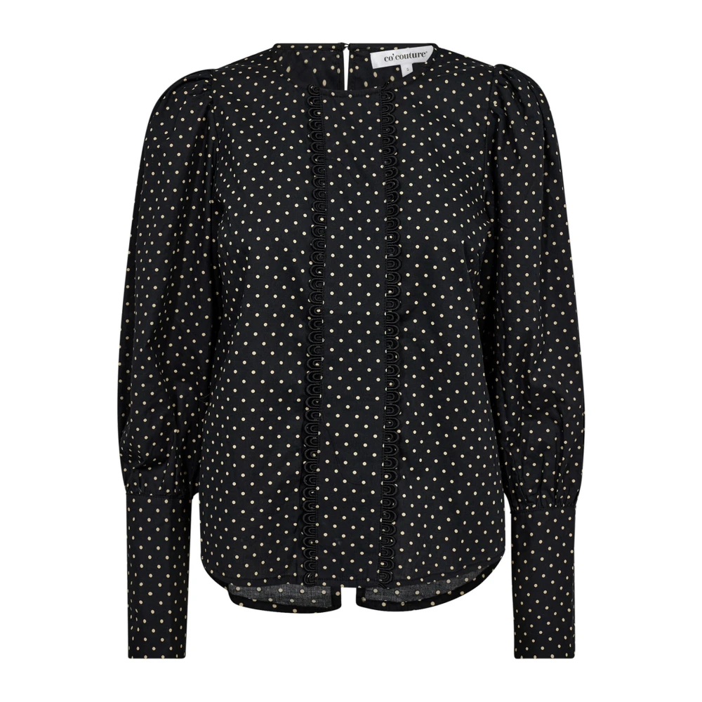 Co'Couture Polka Dot Shirt met open rug Black Dames