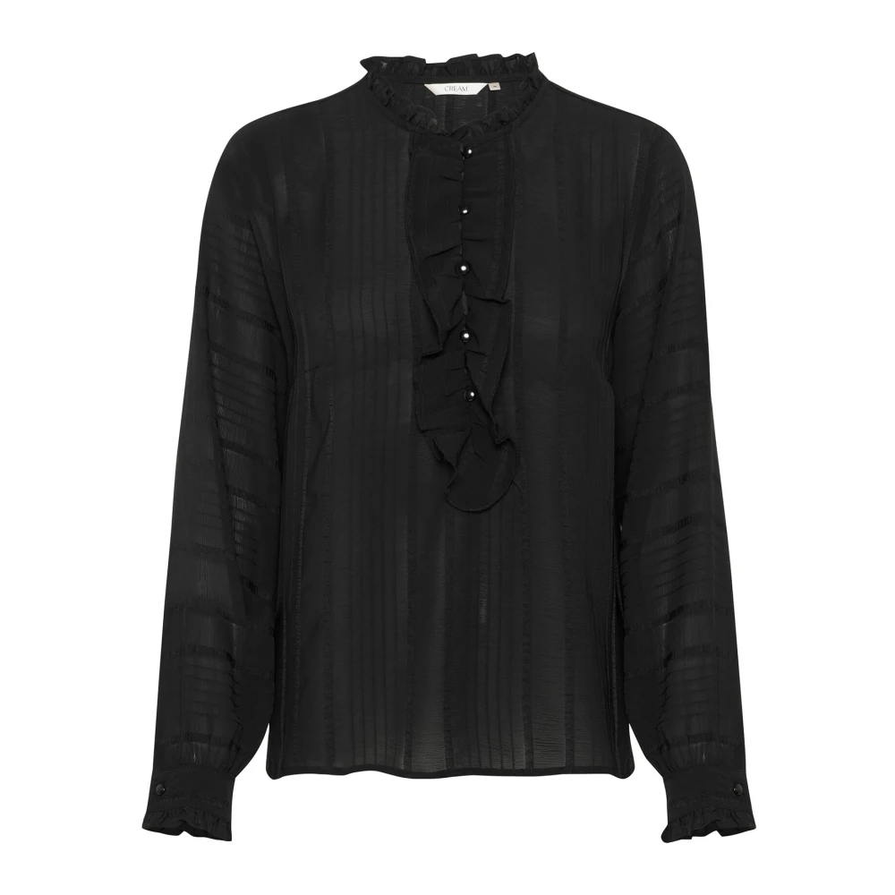 Cream Vrouwelijke Blouse met Ruchedetails Black Dames