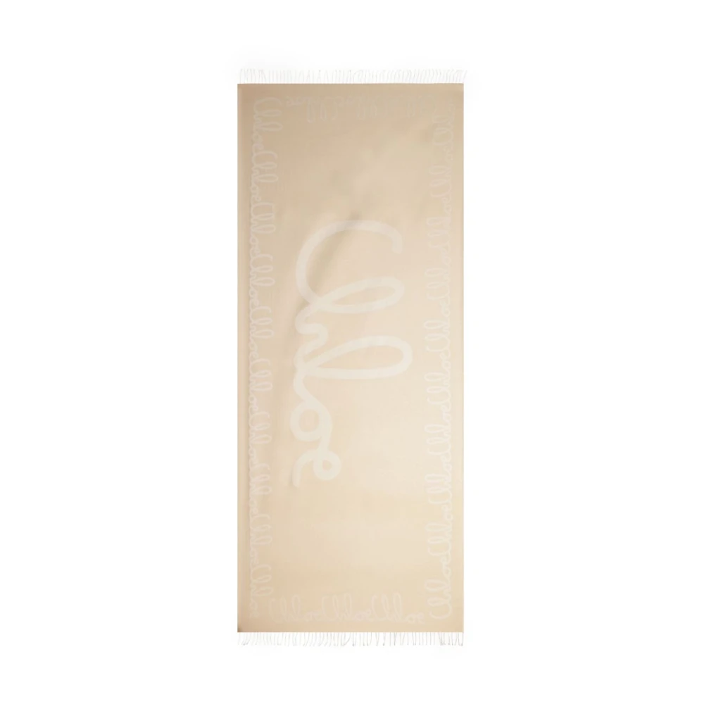 Chloé Beige Wol Jacquard Sjaal met Franjes Beige Dames