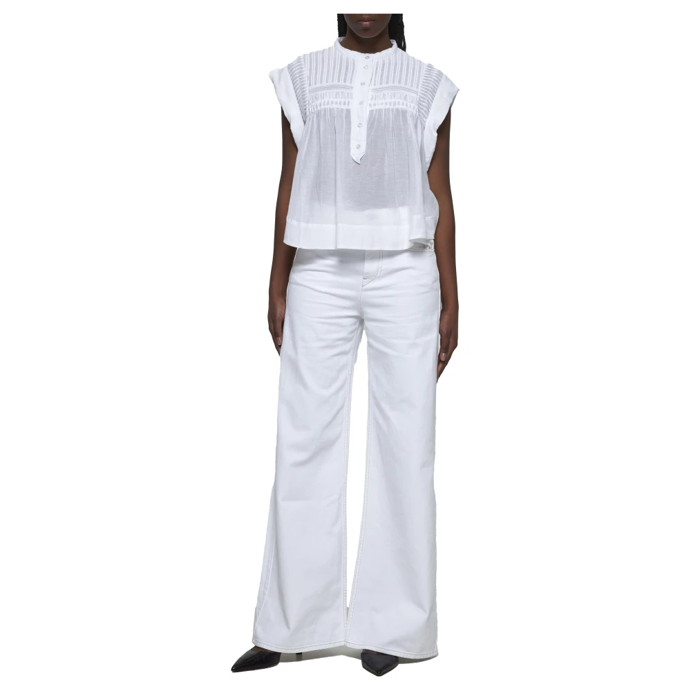 Isabel Marant Étoile Witte Blouse met Mandarin Kraag en Wijd Uitlopende Onderkant White Dames