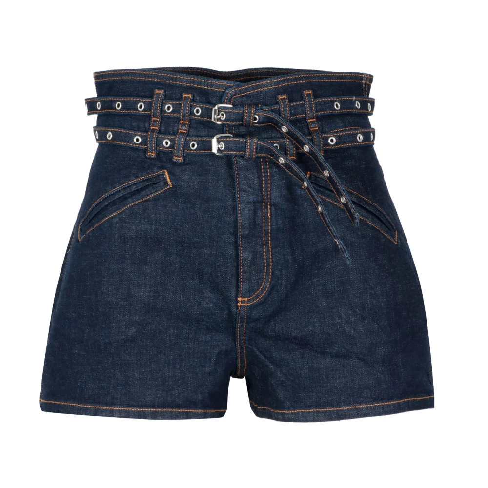 Philosophy di Lorenzo Serafini High-Waisted Denim Shorts med Spännen Blue, Dam