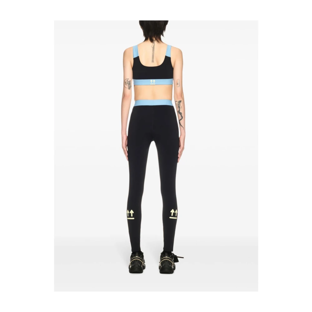 Off White Zwarte Logo Versierde Elastische Taille Broek Black Dames