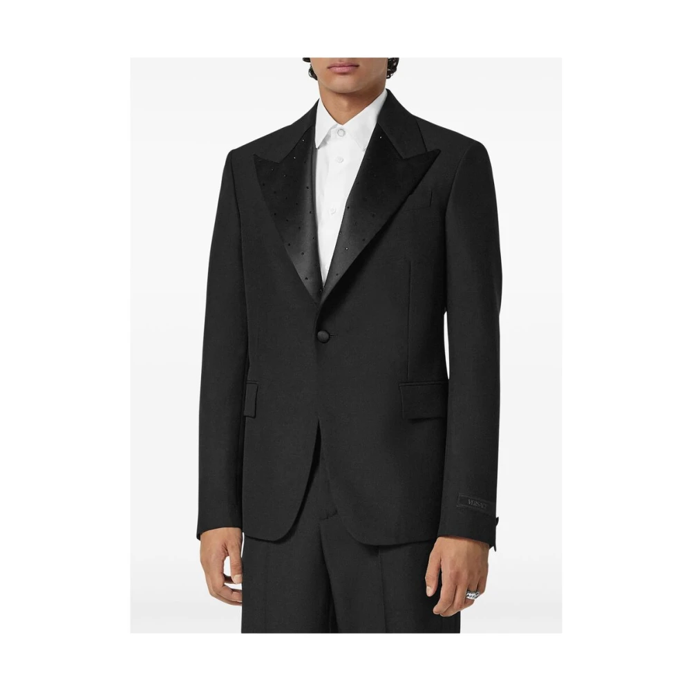 Versace Zwarte Peak Lapel Jas Black Heren