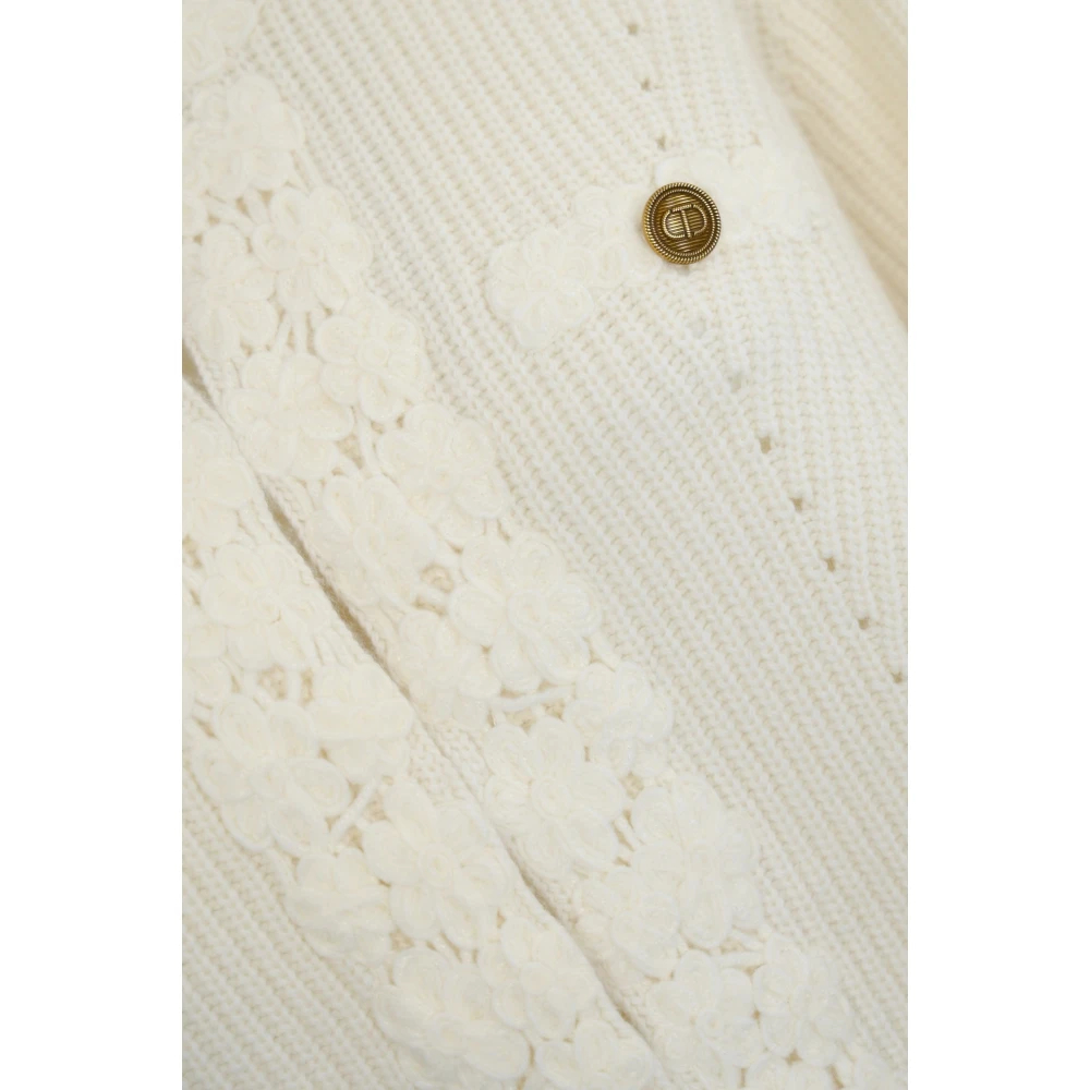 Twinset Gehaakte Gebreide Bloemenjas Wit Beige Dames