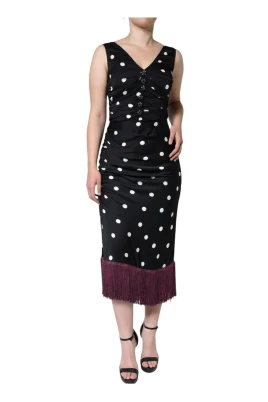 Polka Dot V-ringad Midi Klänning