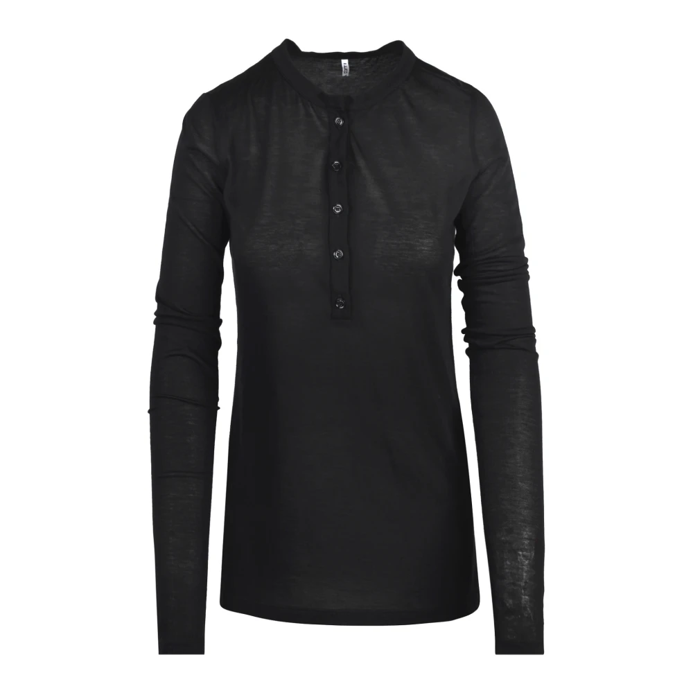 Liviana Conti Jersey Serafino T-shirt met knoopsluiting Black Dames