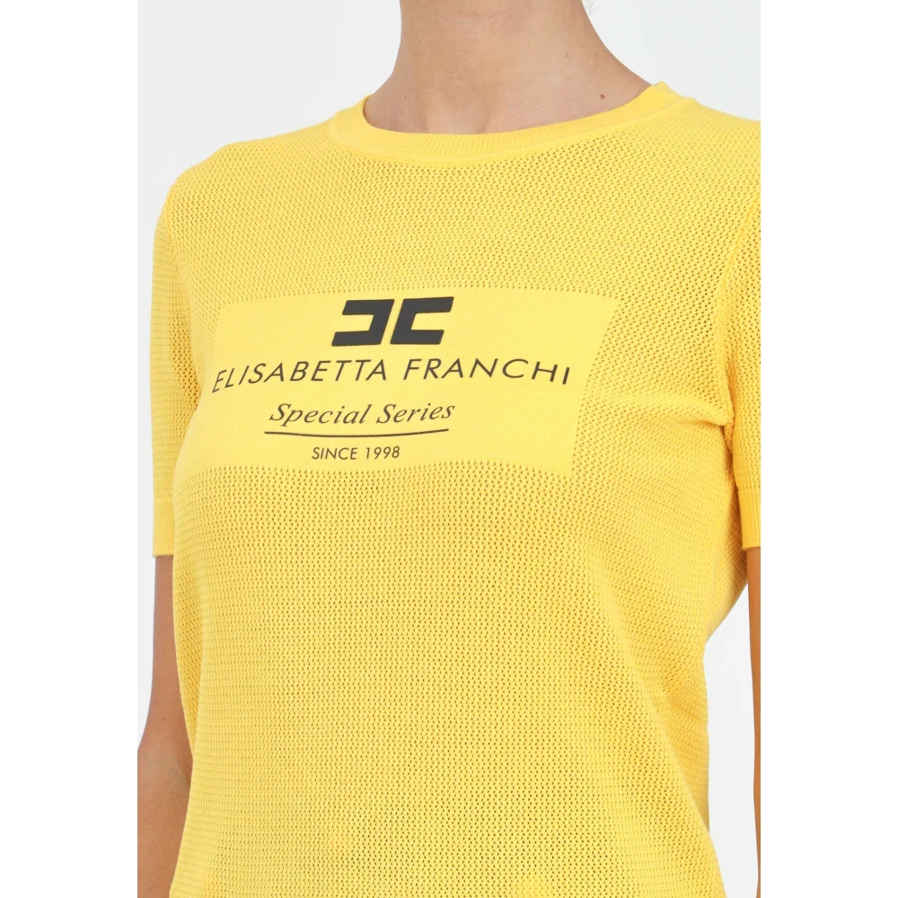 Elisabetta Franchi Gele T-shirt met Rasato Logo Yellow Dames