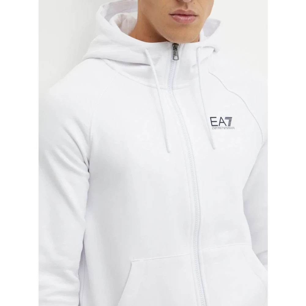 Emporio Armani EA7 Witte Rits Hoodie Sportieve Casual Stijl White Heren