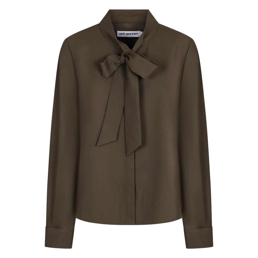 Self Portrait Women's Green Bow Fastening Twill Blouse