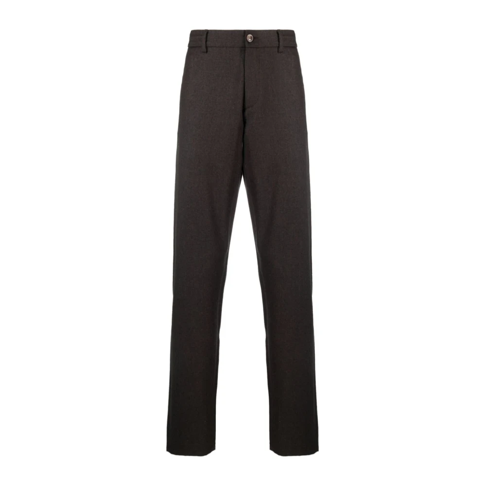 Canali Wollen flanellen broek met leren detail Brown Heren