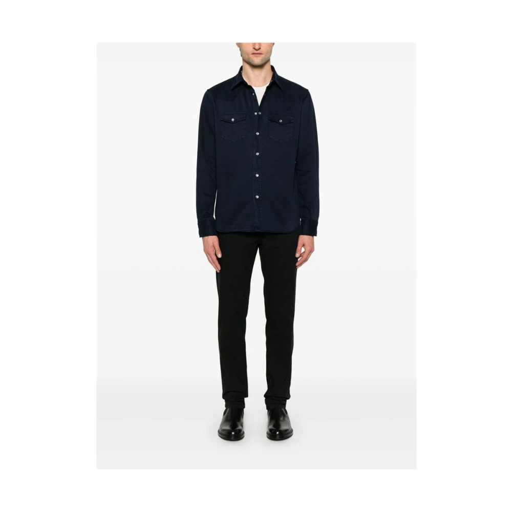 Tom Ford Indigo Blauw Klassieke Kraag Shirt Blue Heren
