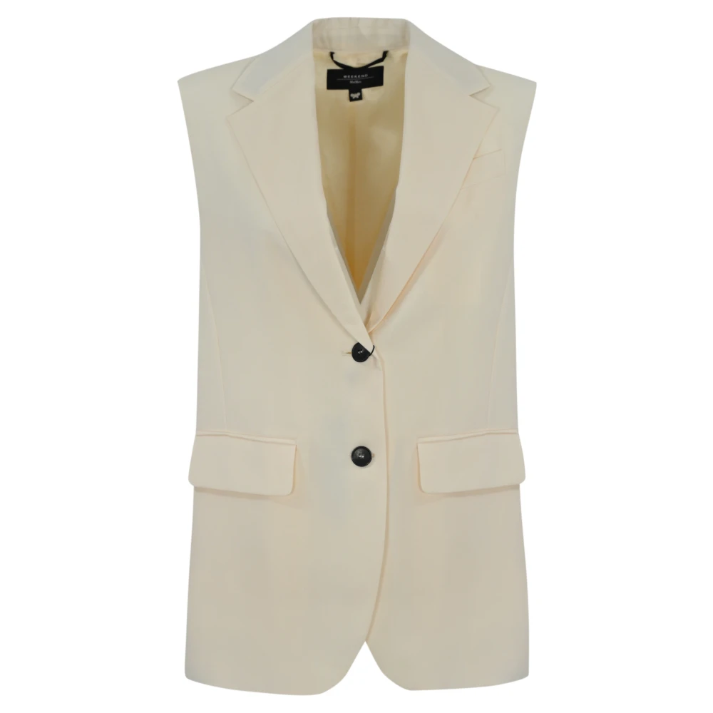 Max Mara Weekend Beige Wol Mouwloos V-Hals Jas Beige Dames