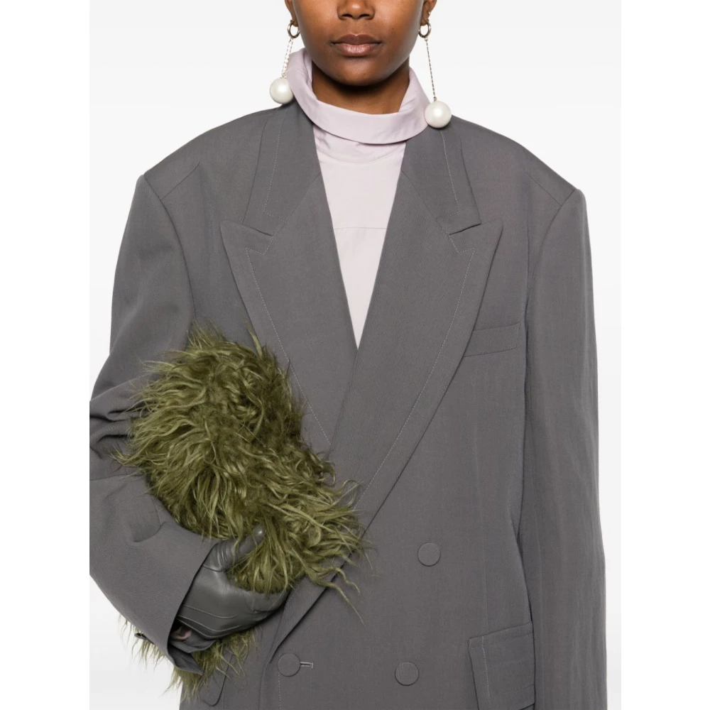 Dries Van Noten Grijze Oversized Wollen Jas Beige Dames