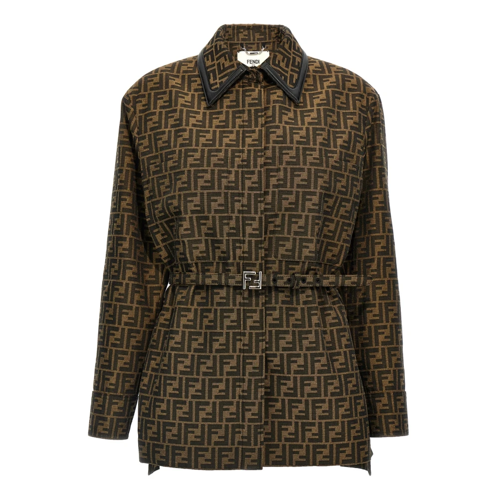 Fendi Vrouw Bruin Jassen Dames, 2XS, Katoen, Ff Canvas Jacket