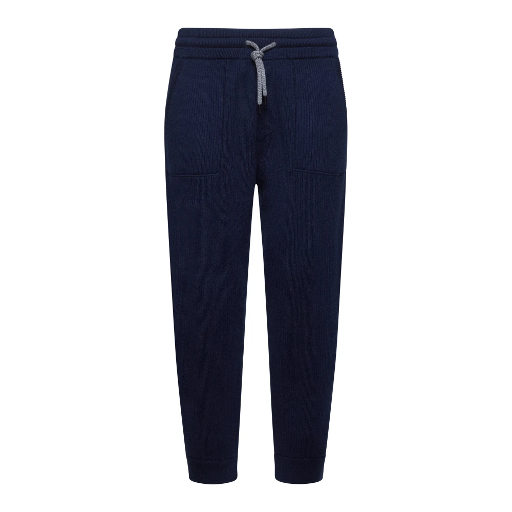 BRUNELLO CUCINELLI Blauwe Cashmere Geribbelde Broek Blue Heren