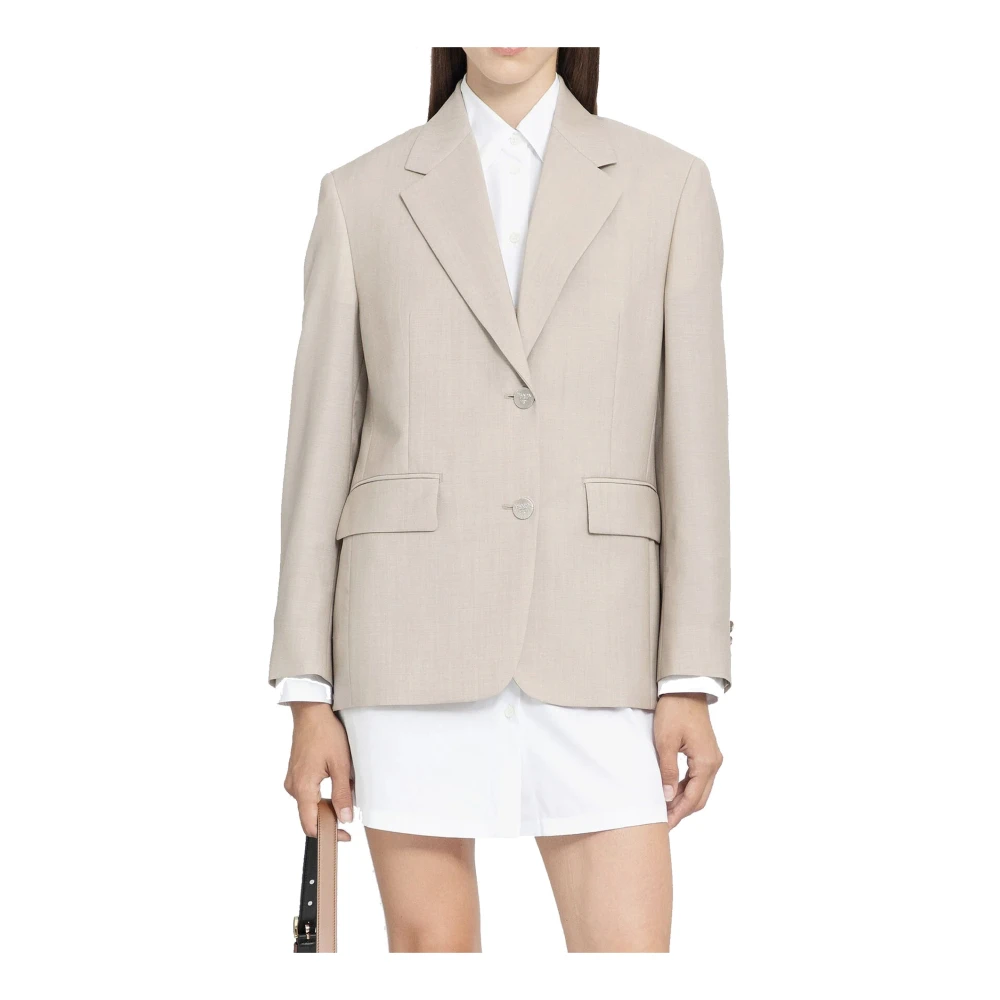 Prada Wollen Blazer Jas Vrouwen Italië Logo Beige Dames