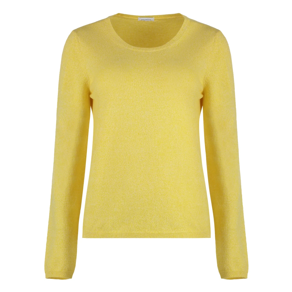 Malo Luxe Cashmere Sweater Ribbed Knit Yellow Dames