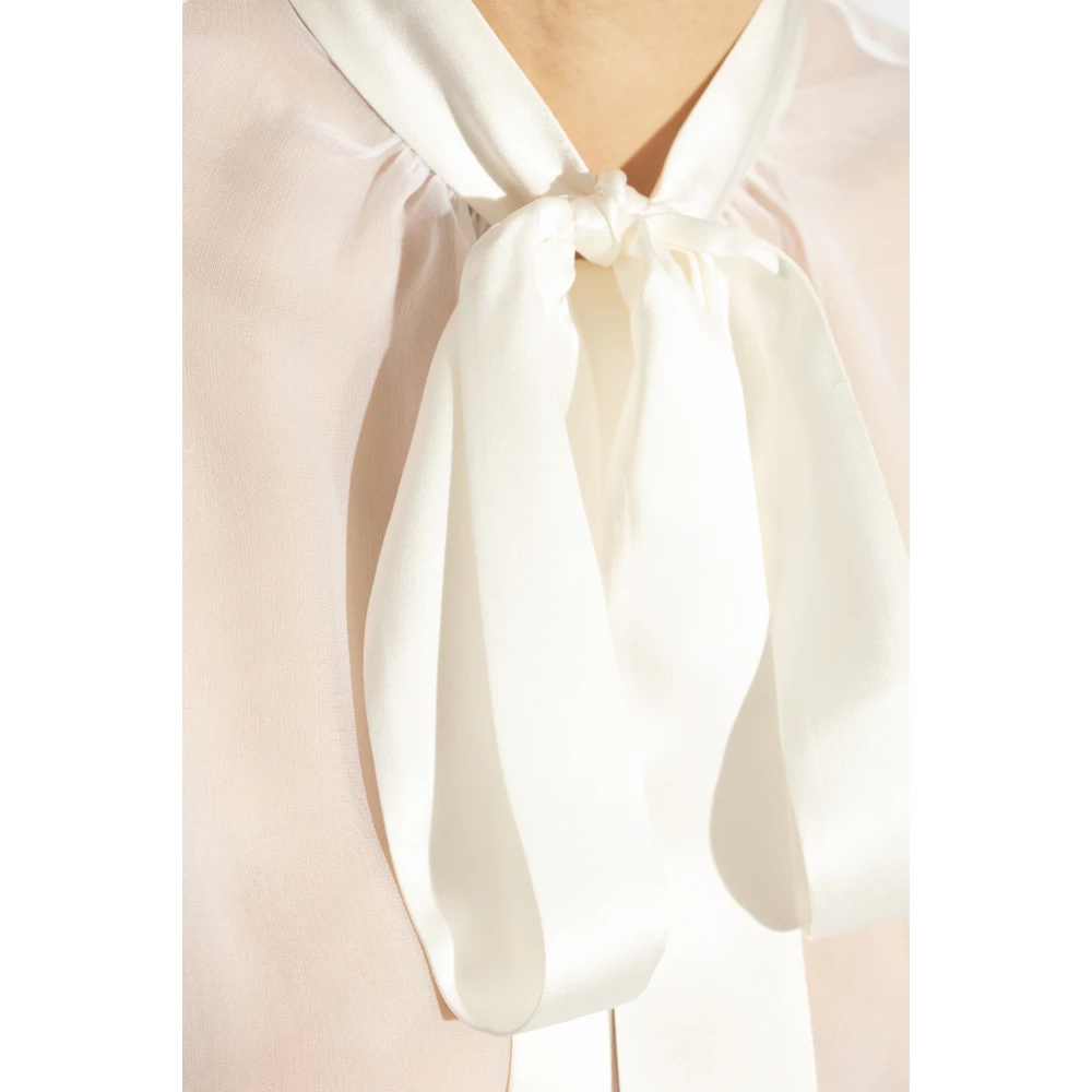 Dolce & Gabbana Zijden blouse met decoratieve strik bij de halslijn White Dames