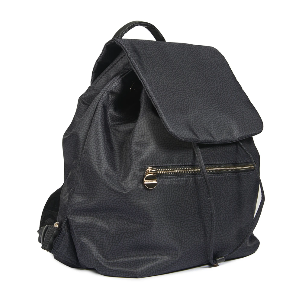 Borbonese Bedrukte Stoffen Rugzak met Leren Details Black Dames