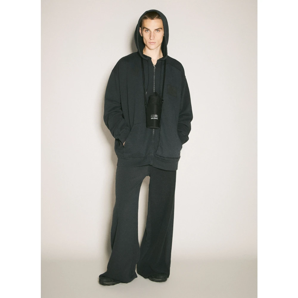 MM6 Maison Margiela Gedistresseerde Katoenen Sweat Jacket Capuchon Rits Black Heren